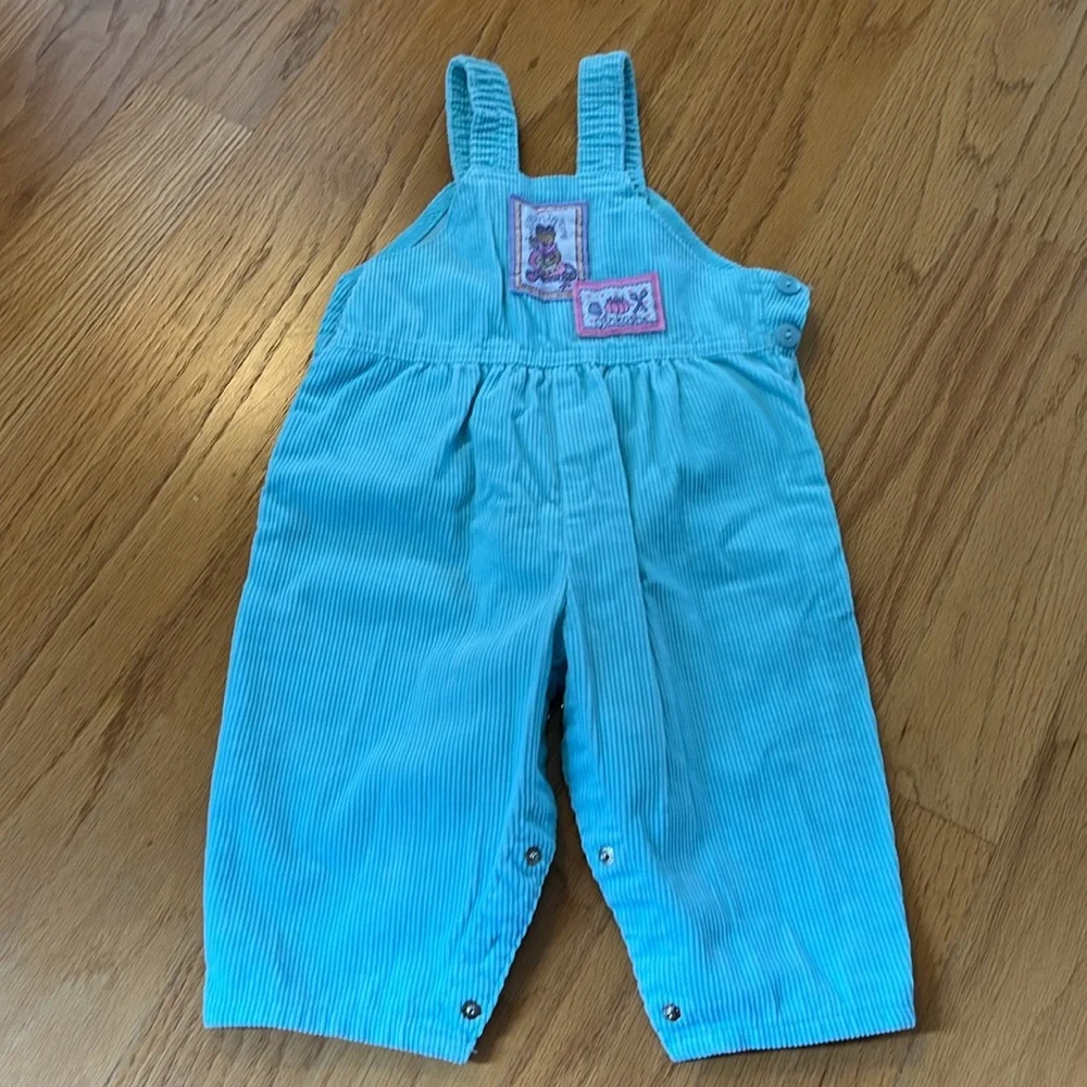 Oshkosh B’gosh vintage made in the USA corduroy overalls size 12 mo light aqua